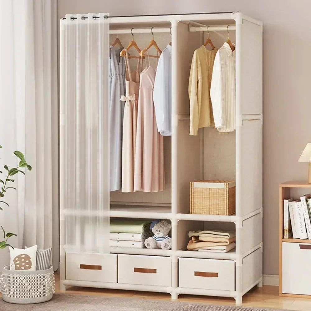 Armoire pour usage domestique, chambre à coucher, armoire en tissu simple et de grande capacité, robuste et durable, rangement anti-poussière, support organisateur de garde-robe