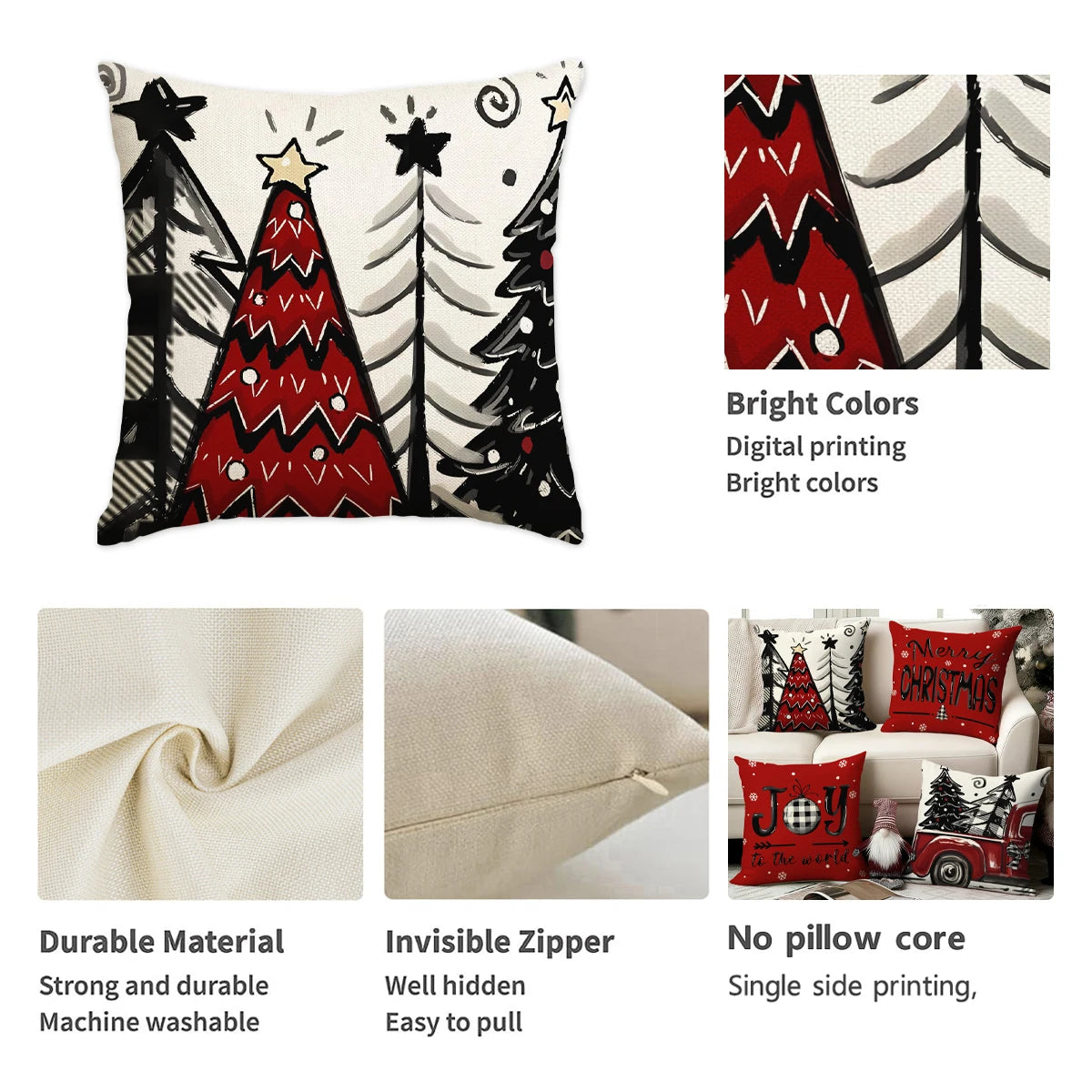 1/4pcs Retro Christmas Pillowcase, Christmas Ball, Christmas Tree, Retro Truck Design, Cushion Cover, Christmas Decorations