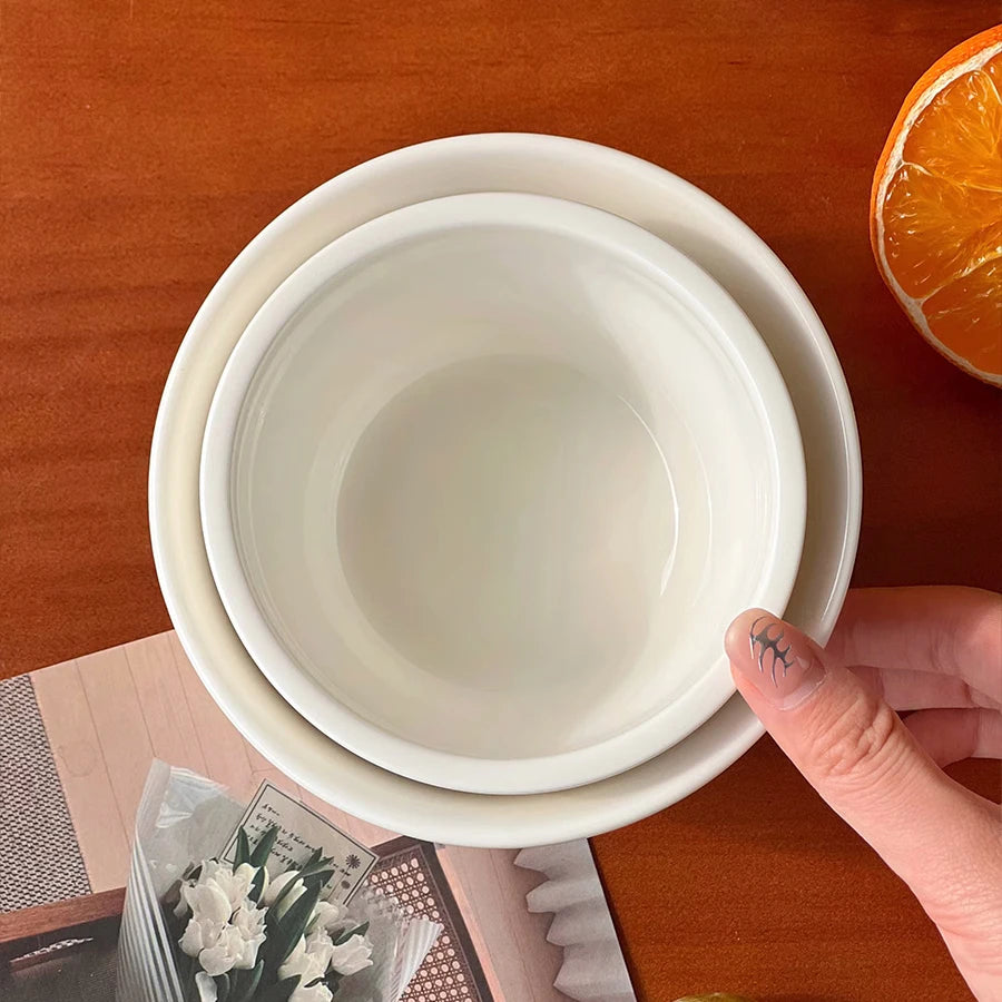Simple White Ceramic Bowl Household Tableware Rice Bowls Breakfast Porridge Bowl Yoghurt Dessert Bowls