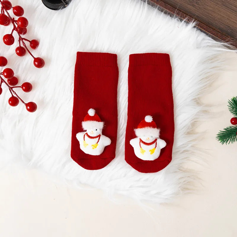 Winter Thicken Cute Christmas Baby Socks For Boys Girls Cartoon Soft Cotton Anti Slip Solid Newborn Toddler Sock Kids Socken