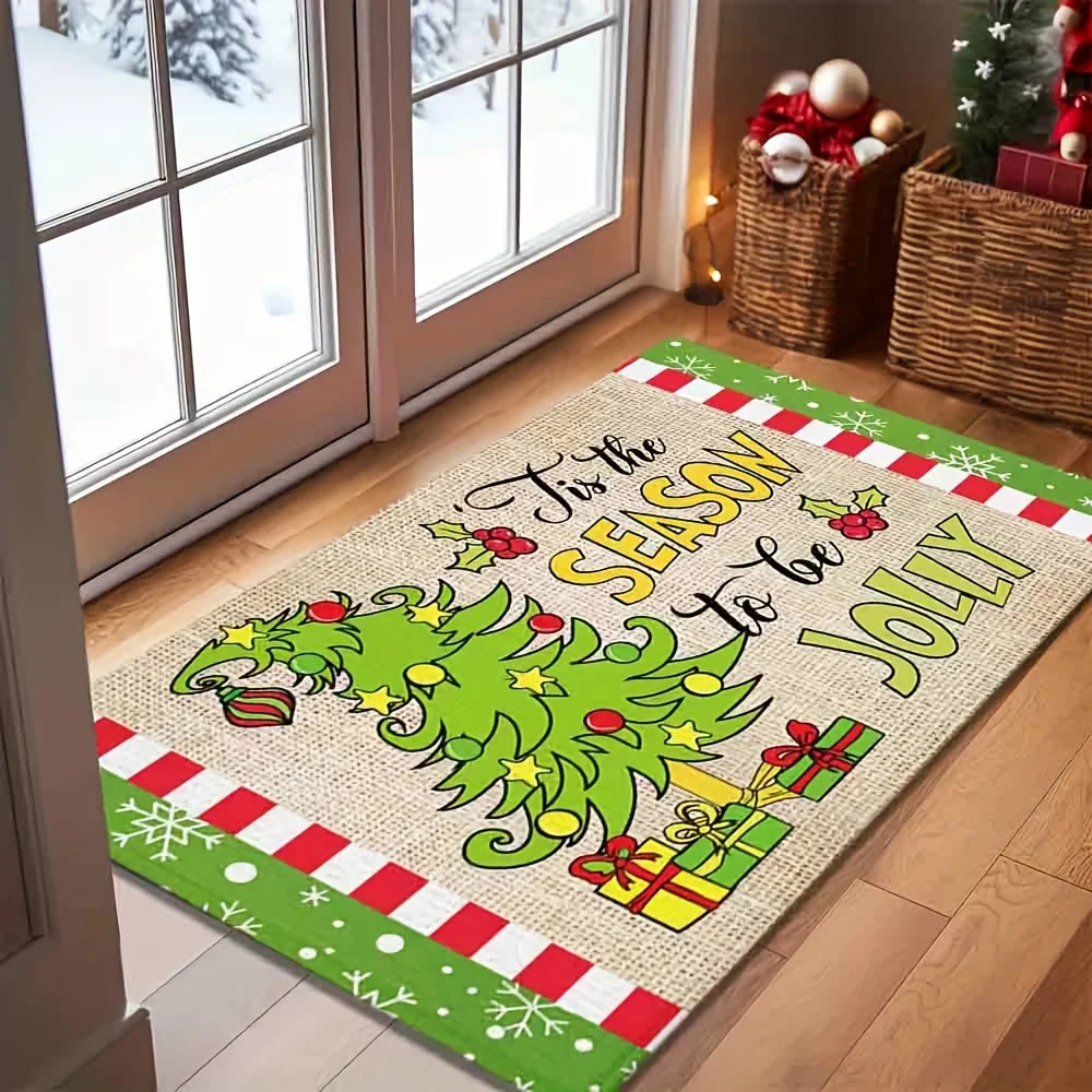 VIKAMA Christmas Grinch Green Monster Water-Resistant Anti-Slip Floor Mat For Entry Door Area - Aesthetic Home Decoration