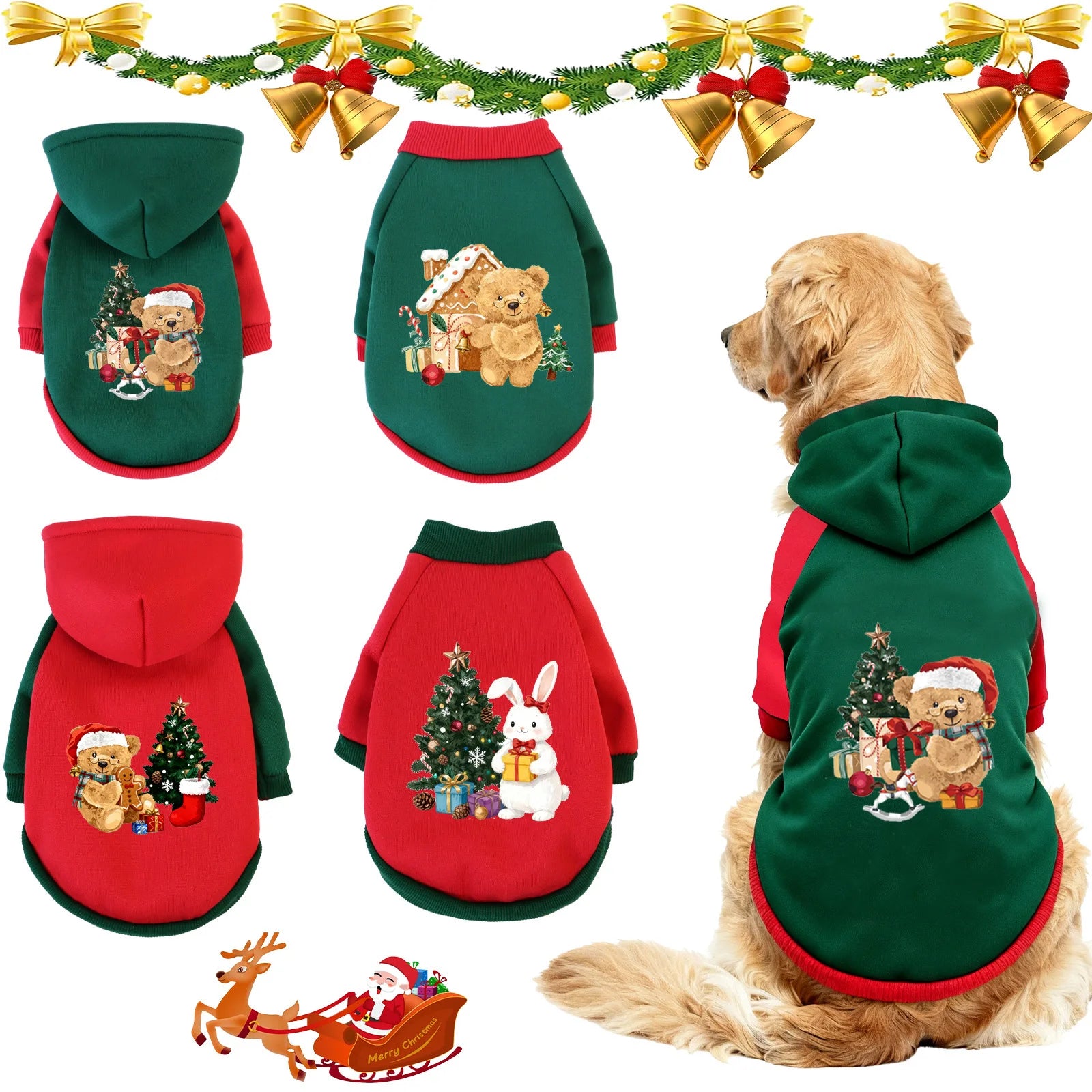XS-3XL Pet Christmas Clothing, Cat & Dog Winter Warmth  Sweatshirt For Celebrating Christmas Party