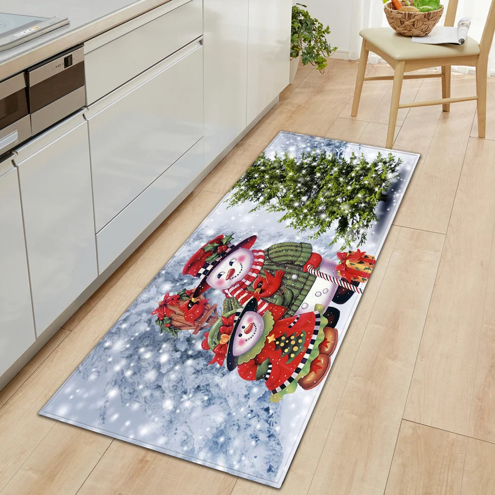 VIKAMA Christmas Pink Carpet Snowman Castle Floor Mat Living Room Carpet Bedroom Bedside Rug Soft Doormat Welcome Carpet Home De