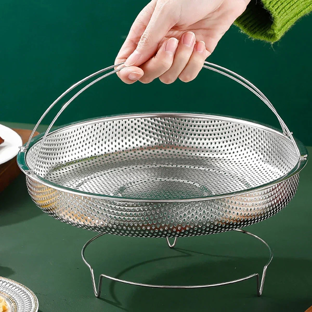 1pc Stainless Steel Multi-Functional Steamer Basket, Uncharged Kitchen Strainer for Steaming Rice, Dumplings, and Vegetables