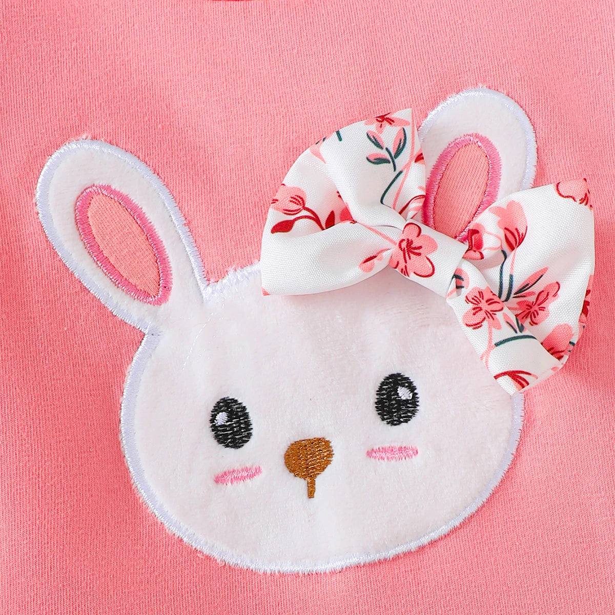 4pcs Baby Girl Cartoon Rabbit Long Sleeve Jumpsuit+Small Floral Pants+Hairband+Belt Set 0-18 Months Baby Girl Spring  Autumn Set