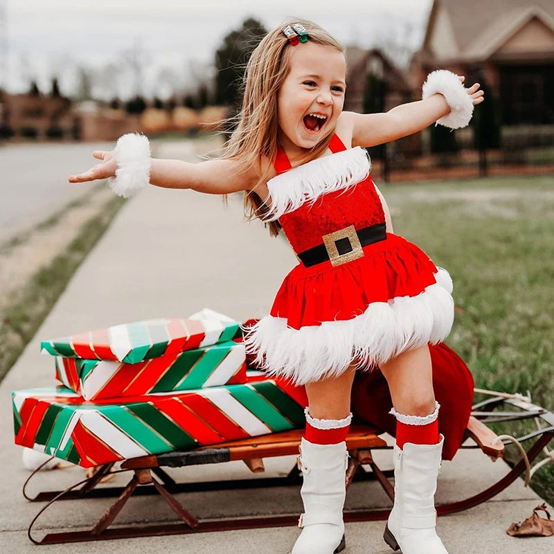 Toddler Baby Girls Christmas Dress Santa Claus Xmas Suit Baby Girl Christmas Outfit Princess Tulle Dresses