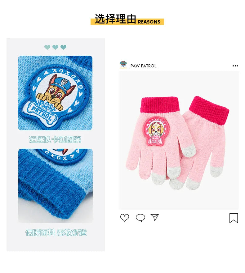 Paw Patrol Kids Gloves Fashion Autumn Winter Knitted Warm Gloves Children Cartoon Outdoor Mittens Boys Girls Accessories Gifts
