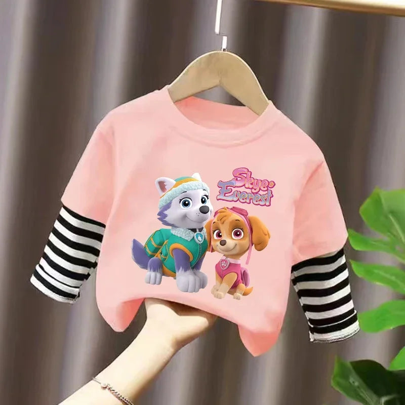PAW Patrol T-shirt Cute Cartoon Print Long Sleeve Round Neck Kawaii Cotton Boys Girls Clothes Fashion Hip Hop Children Clothing