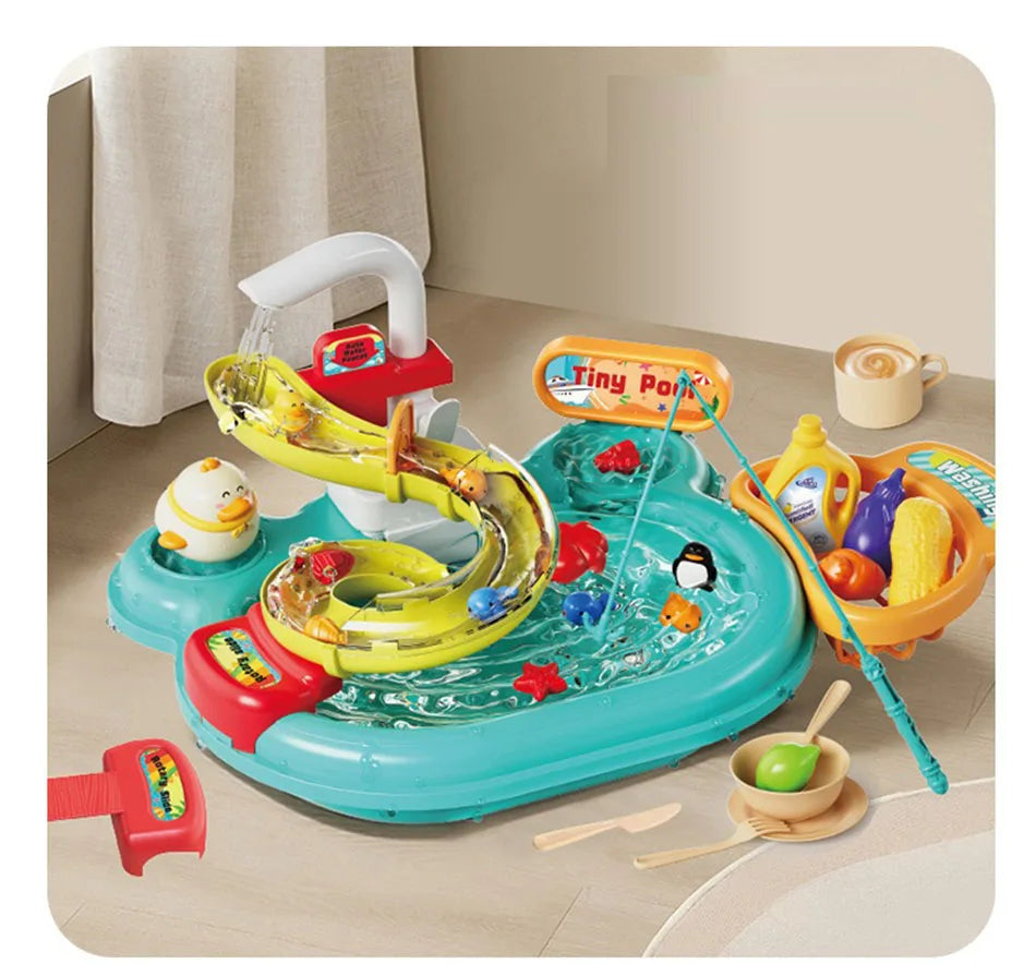 Kids Kitchen Sink Toys Electric Dishwasher Playing Toy With Running Water Pretend Play Food Fishing Toy Role Playing Girls Gift