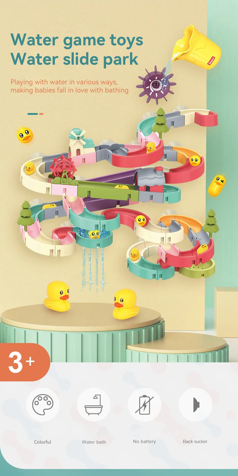 Baby Bath Toys DIY Assembling Track Bathroom Bathtub Kids Slide Paradise Play Water Toy Set Duck Slide Toy For Children Toddler