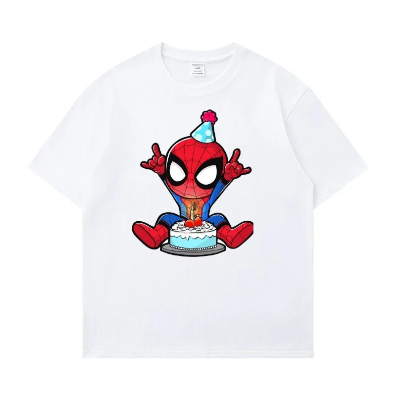 Marvel Printed Cotton TShirt Spider Man Celebrate Birthday Graphic Summer Autumn Family Matching Outfits Parent-child Unisex Tee