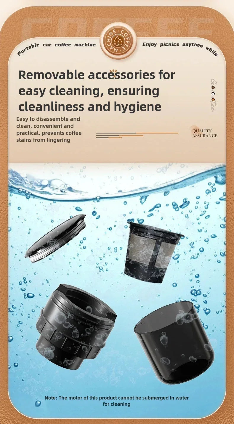 Portable electric coffee machine is suitable for ground coffee and KCUP capsules, but it does not have a heating function