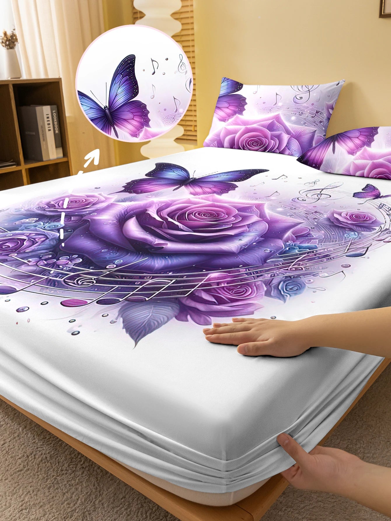 1 Simple modern Plant Flower Purple Rose digital printed frosted Fitted Sheet,bedroom printed bed cover,bedding(No pillowcase)