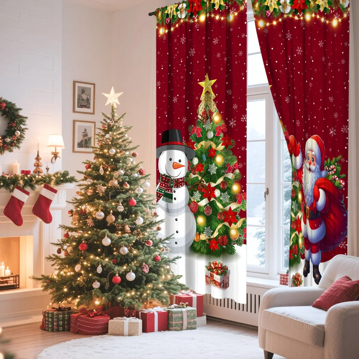 2pcs Christmas Curtain Merry Christmas Decoration for Home 2025 Xmas Curtain Window Ornaments Navidad Natal New Year Gift 2026