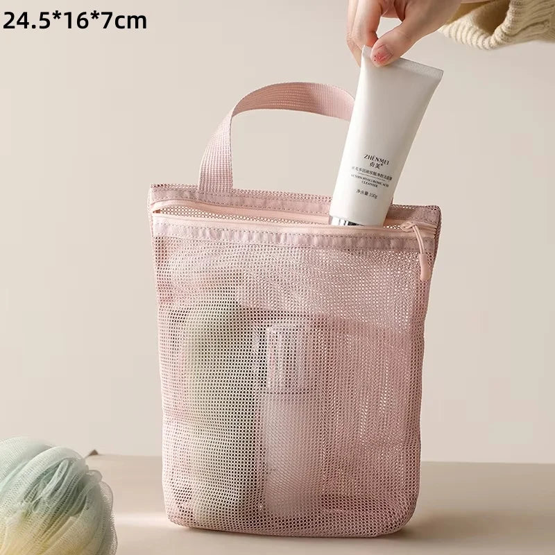 Mesh Makeup Toiletry Storage Bags Handbags Portable Travel Washing Body Shower Tools Organizer Hanging Cosmetic Organizer Pouch