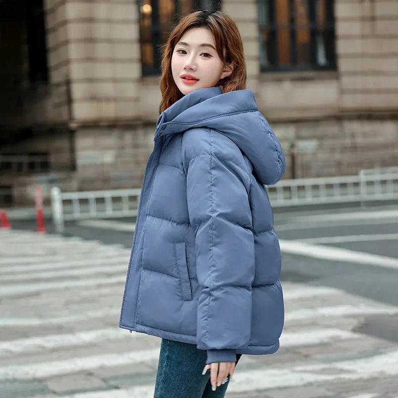 Women's down Cotton Jacket Short Winter Thickened Bread Style Loose Fit Warm Outerwear Korean Version Student Coat