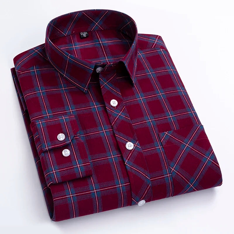 Men's Plaid Shirts Plus size 100% Cotton Long Sleeve Young Boy Streetware Clothing Soft Confortable Daily Smart Shirt Casual Top