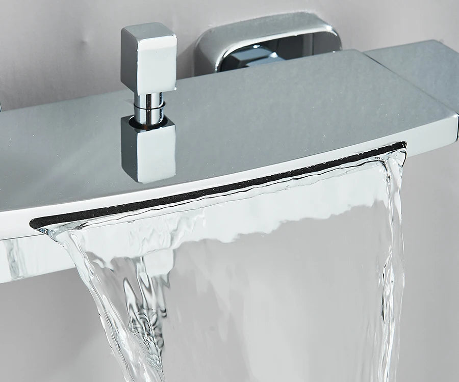 حنفيات دش حوض الاستحمام ذات الشلال الأسود، حنفية خلاط دش مثبتة على الحائط، حنفية دش حمام ساخن وبارد، BaRobinet Baignoire