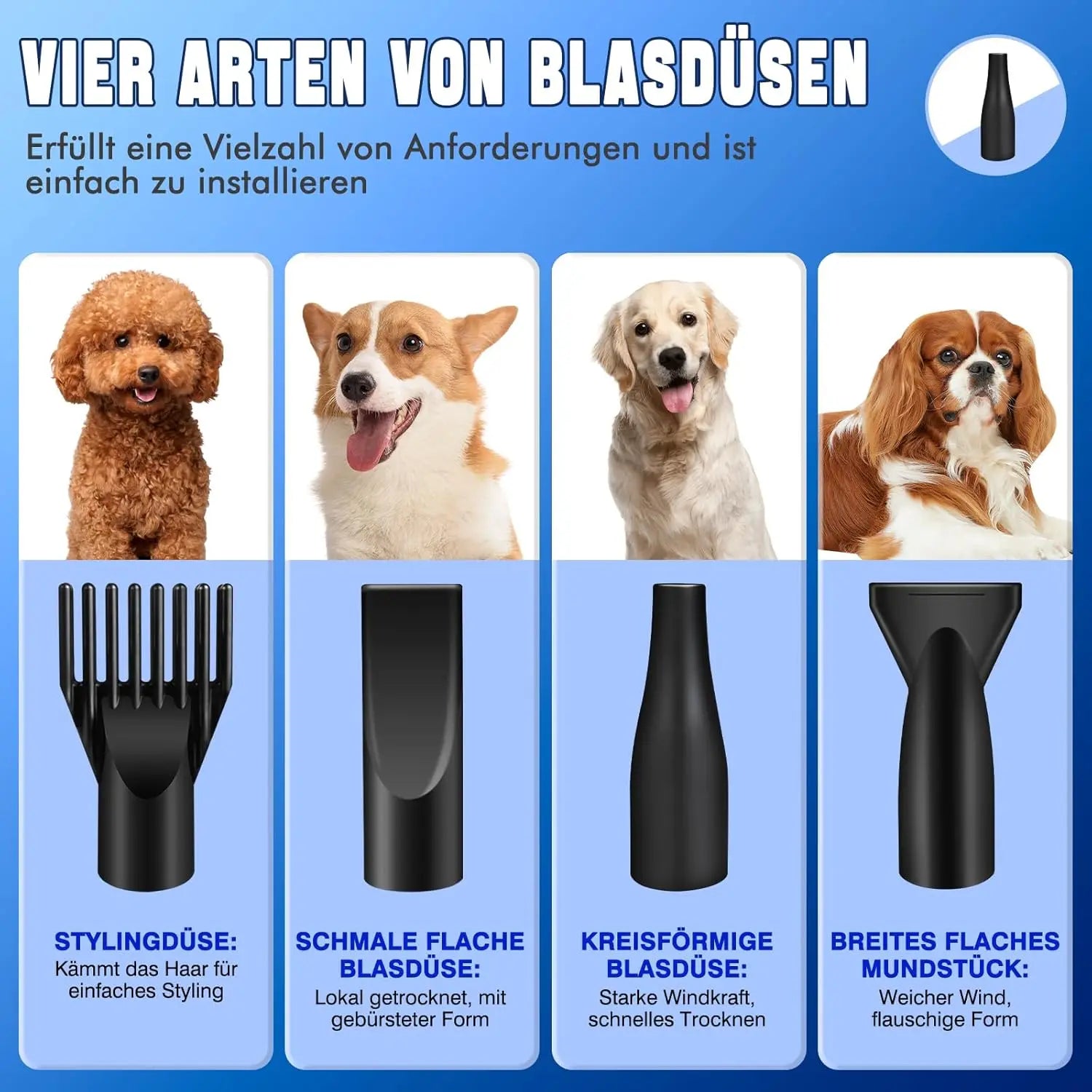 Negative Ion Smart Pet Blower Negative Ion large dog Pet Hair Dog Hair Dryer Blower 3500W with 4 Nozzles Hair Dryer for Pets Pet