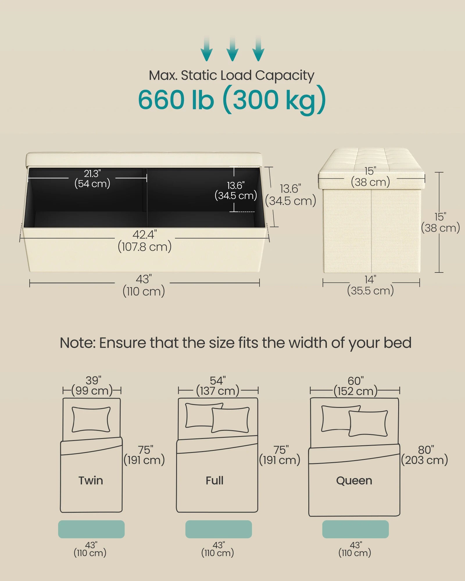 Bly GMICS MAZIE-Banc de Rangement Pliant pour Amaran 43, Support de Pied, Banc d'Extrémité de Lit, Coffre de Rangement