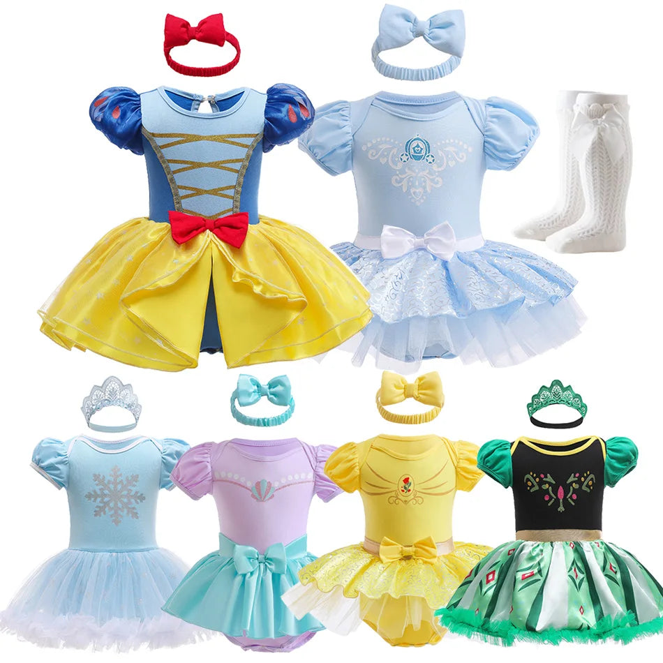 Baby Girl Princess Jumpsuit Party Anna Elsa Romper Tutu Snow White Dress Costume Halloween Fancy Fairy Bodysuit For Newborns