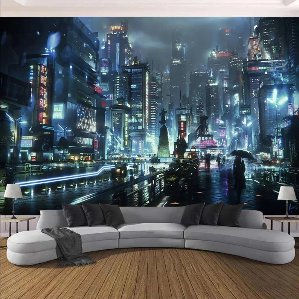 Cyberpunk Future Steam City Home Tapestry Art Wall Hanging Psychedelic Galaxy Hippie Retro Anime Tapestry Background Decoration