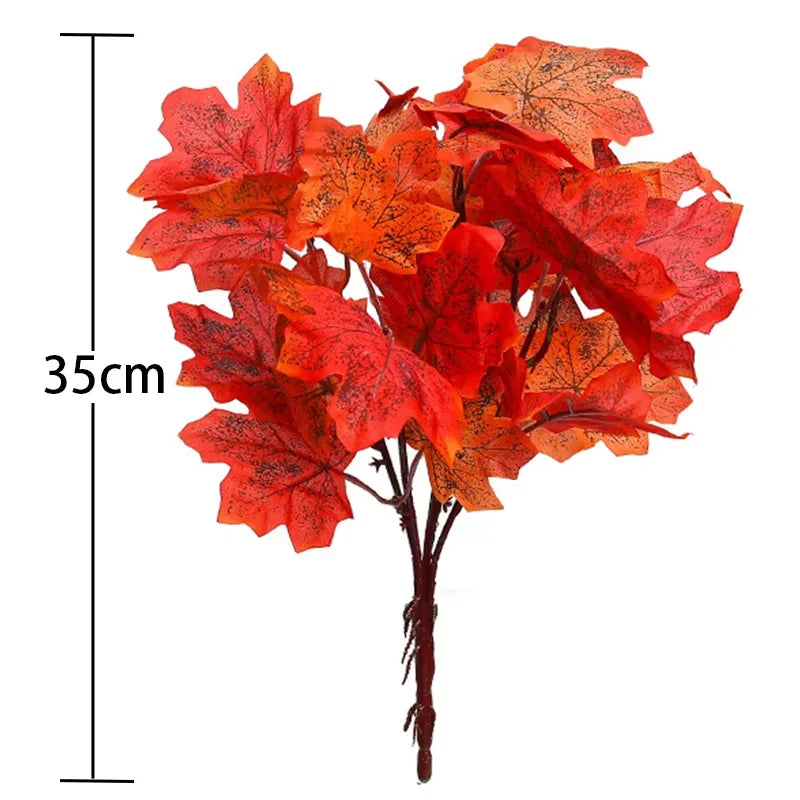 35cm Autumn Artificial Maple Leaves Bouquet Silk Plants Branch for Halloween Thanksgiving Day Fireplace Festival Home Fall Decor
