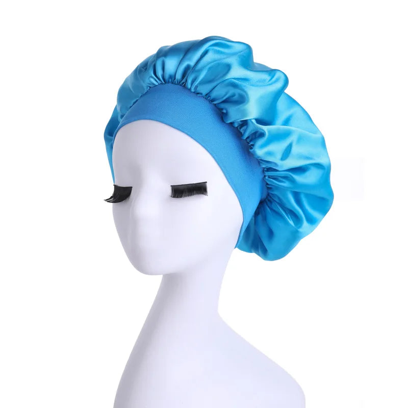 Women Night Sleep Hair Caps Silky Bonnet Satin Double Layer Adjust Head Cover Hat Shower Cap for Curly Hair Styling Accessories