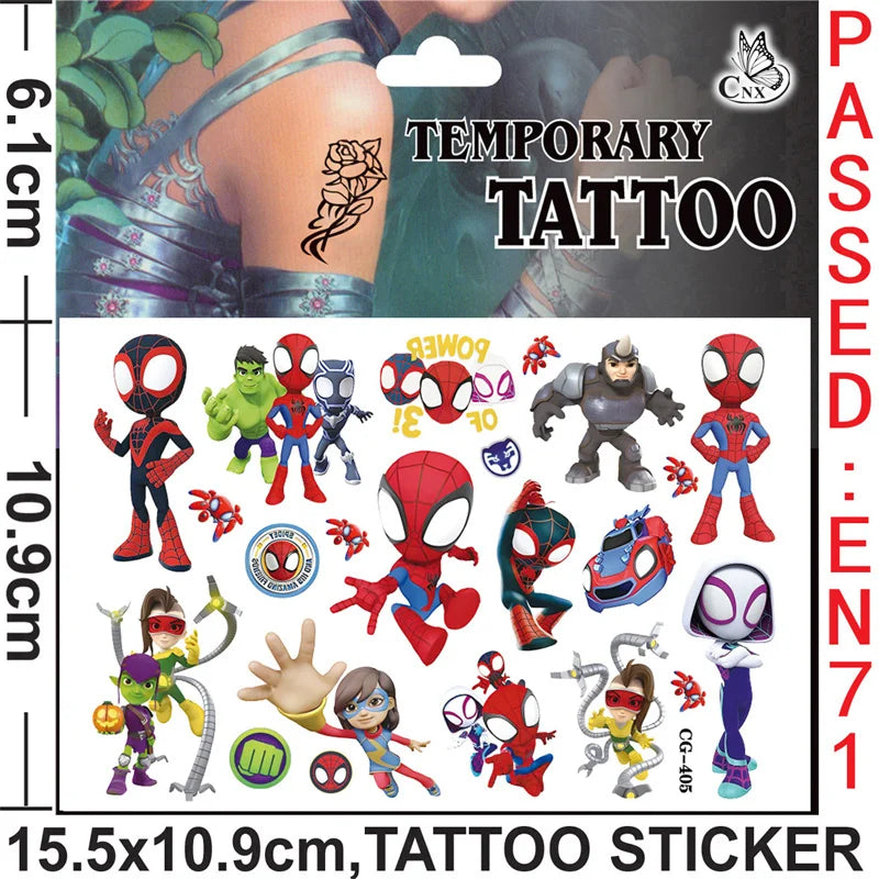 Anime Spider Stickers Kawaii Spiderman DIY Tattoo Stickers Cartoon Tattoo Stickers Decoration Children Gifts