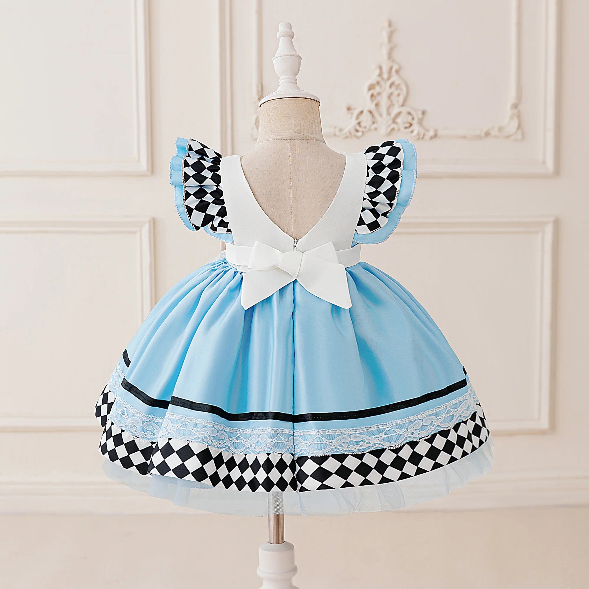 Maid Alice Princess Party Baby Girls Dress Lolita Wonderland Alice Carnival Cartoon Bow Apron Dresses for Baby Halloween Costume
