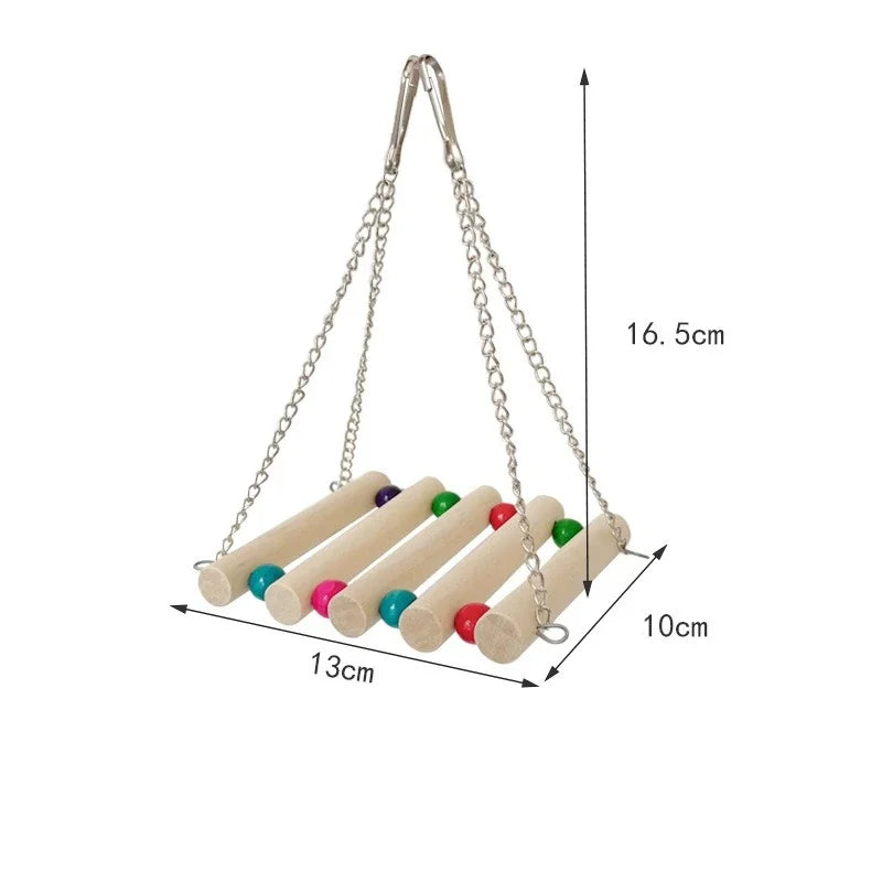 Wooden Parrot Bird Toys - Swing Ball Bell Durable Chewable Pet Bird Training Toy for Parrots Standing Juguetes Para Pájaros