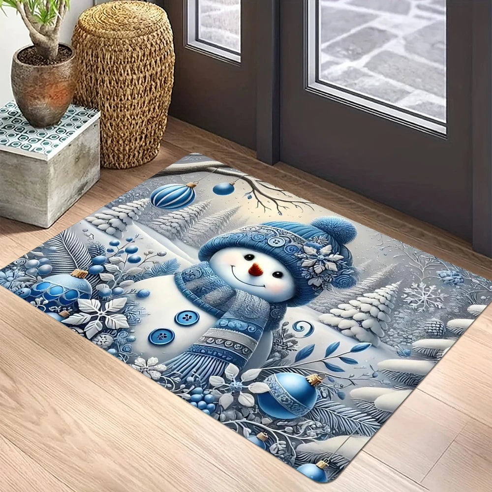 Christmas Snowman Welcome Mat Floor Rug Washable Bedroom Kitchen Entrance Doormat Polyester Home Decor Carpet