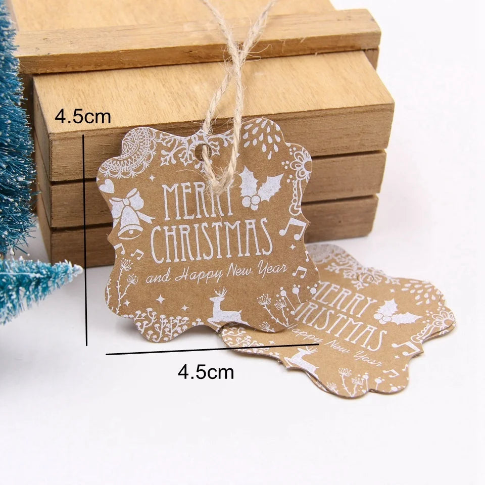 50PCS Christmas Kraft Paper Tags Handmade/Thank You DIY Crafts Hanging Tag With Rope for Christmas Gift Wrapping Supplies Favors