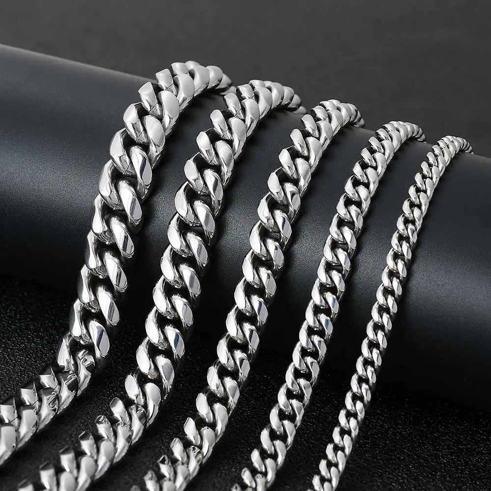 6-16mm Iced Clasp Cuban Link Chain Miami Stainless Steel Necklace Hip Hop Jewelry Gift for Men Women