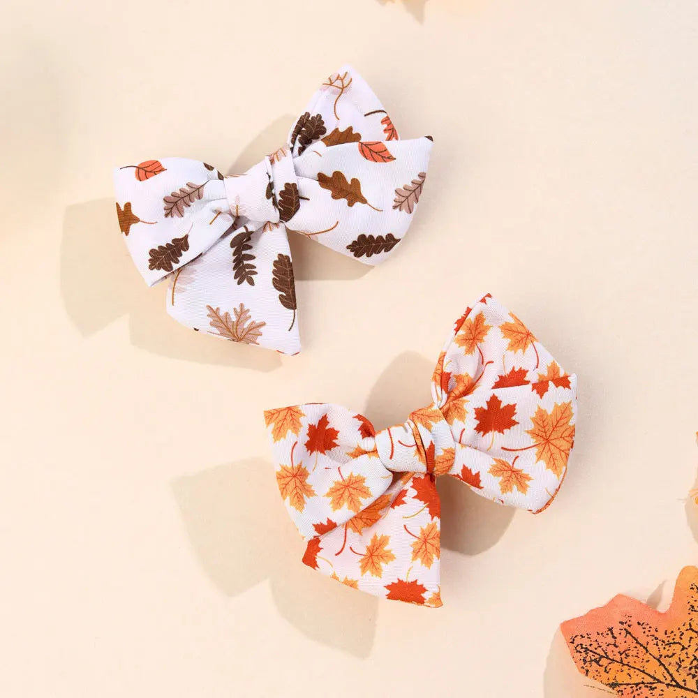 1/2PCS Thanksgiving Maple leaf Hair Clips Girls Grosgrain Ribbon Pumpkin Print Hairpins Headdress Kids Hair Accessories