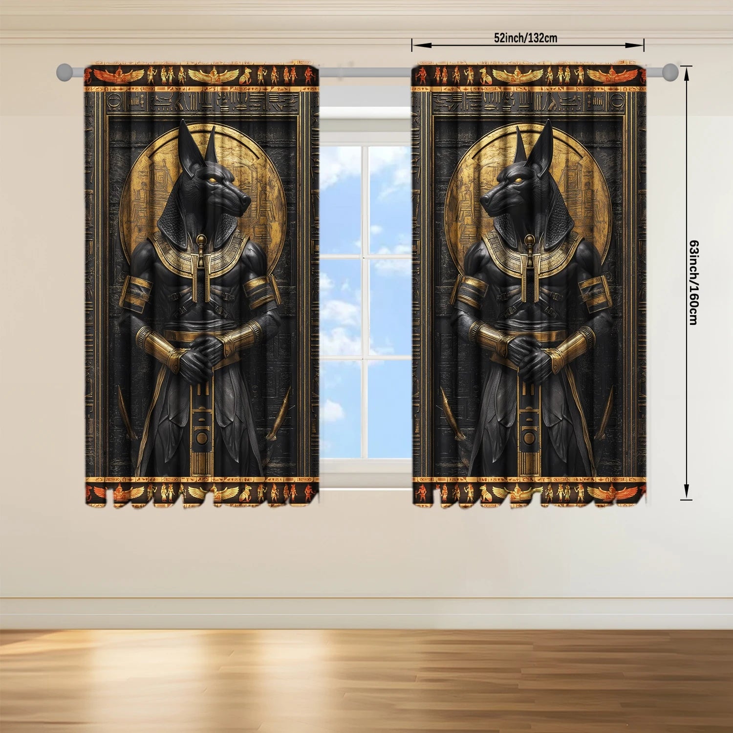 2pcs Anubis Ancient Egypt Printed Curtain - Artistic Home Decoration Curtains, All Season Decorative Curtains