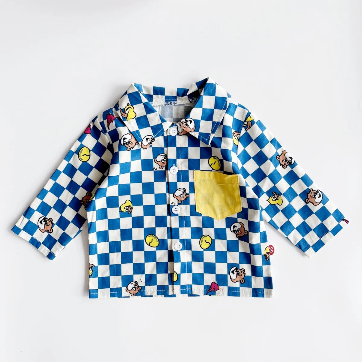 2024 Spring/Autumn New Infant Toddler Pure Cotton Grid Cartoon Printed Long Sleeve Single-Breasted Buttoned Romper
