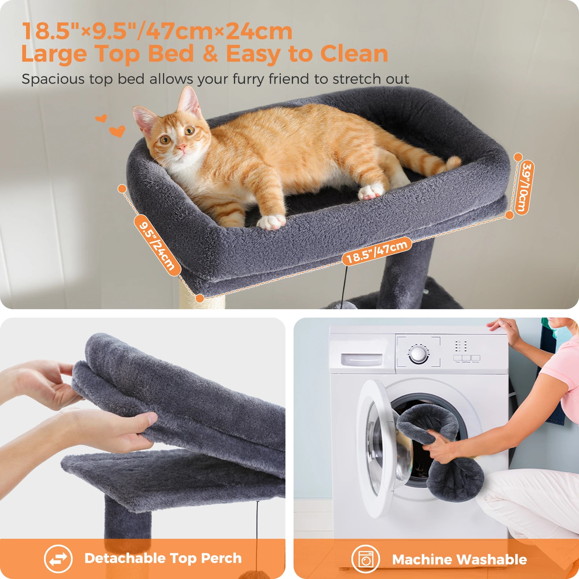 Stable&Safe Multi-Level Cat Tree Tower with Cozy Condo,Scratching Posts&Boards,Perches,Hammock,Pompoms for Active Cats,Cat Toys