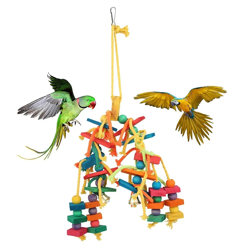 Wood Parrot Bird Toys Love Bird Cage Funny Training Bird Toys Cotton Rope  Resistant Tearing Toy  Pet Product