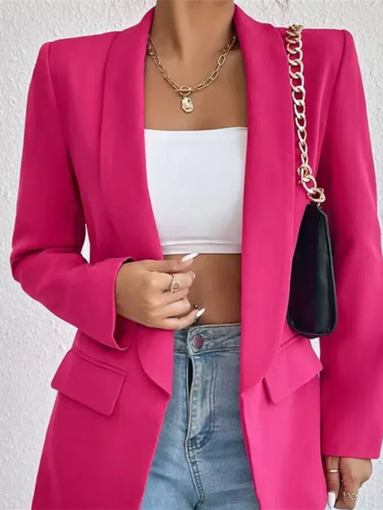 Elegant Casual Solid Color Blazer Vintage Formal Business Chic Suit Jackets Female Outerwear Long Sleeve Open Stitch Slim Coats