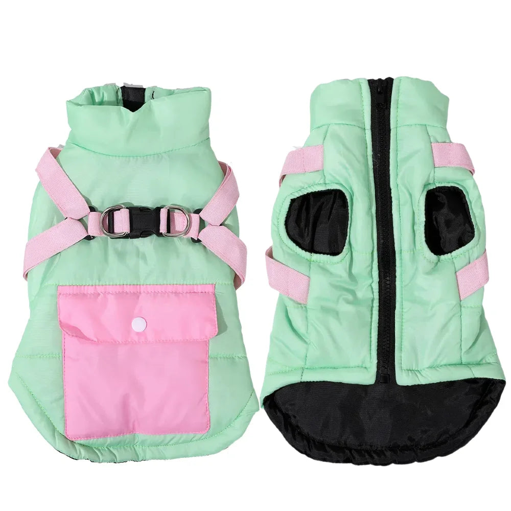 Warm Dog Coat For Autumn Winter Windproof Dogs Jacket With Harness Outdoor Waterproof Puppy Jacket For Small Medium Dogs Bulldog