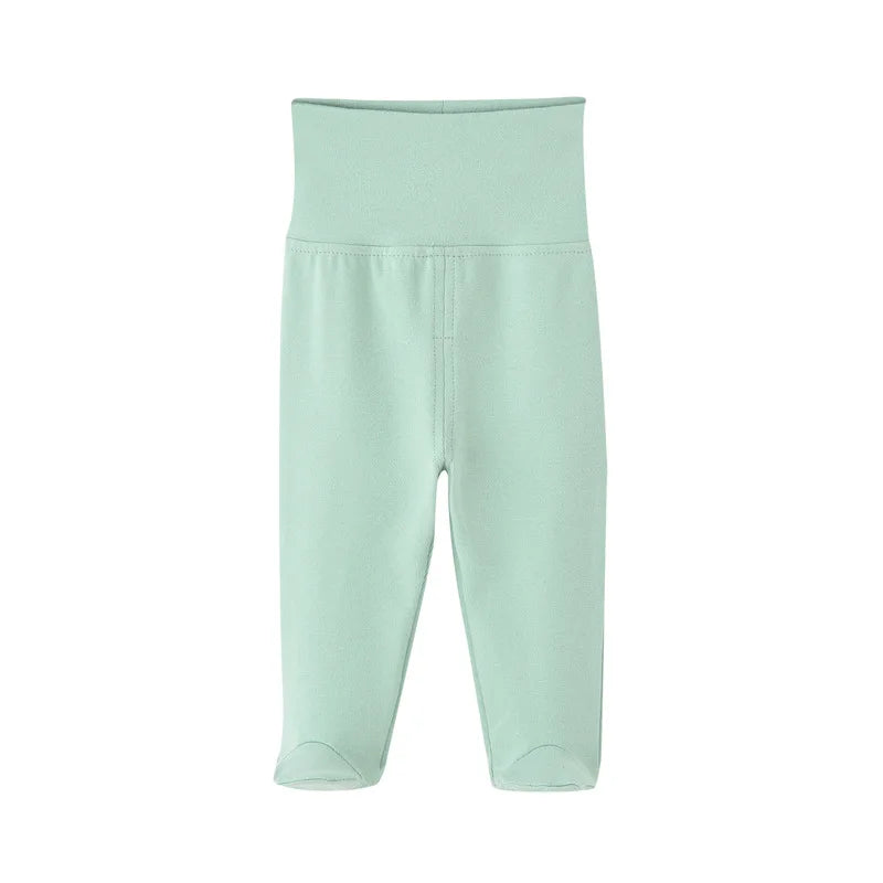 Newborn Baby Pants Boy Girl Cotton Leggings 0 To 12 Months Spring and Autumn High Waist Solid Color Foot Binding Trousers