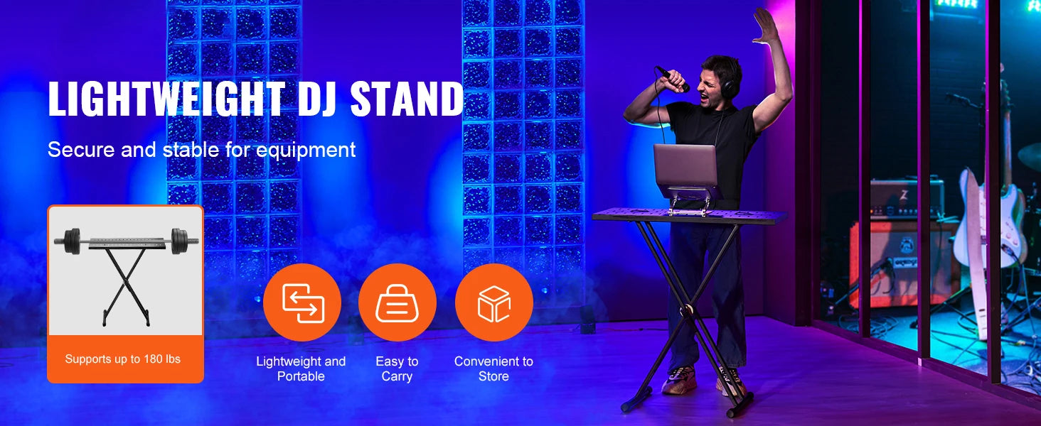 SucceBuy DJ Table Stand 32"x20" Portable DJ Laptop and Controller  Foldable Double-X Braced Keyboard Stand Tabletop Audio Mixer