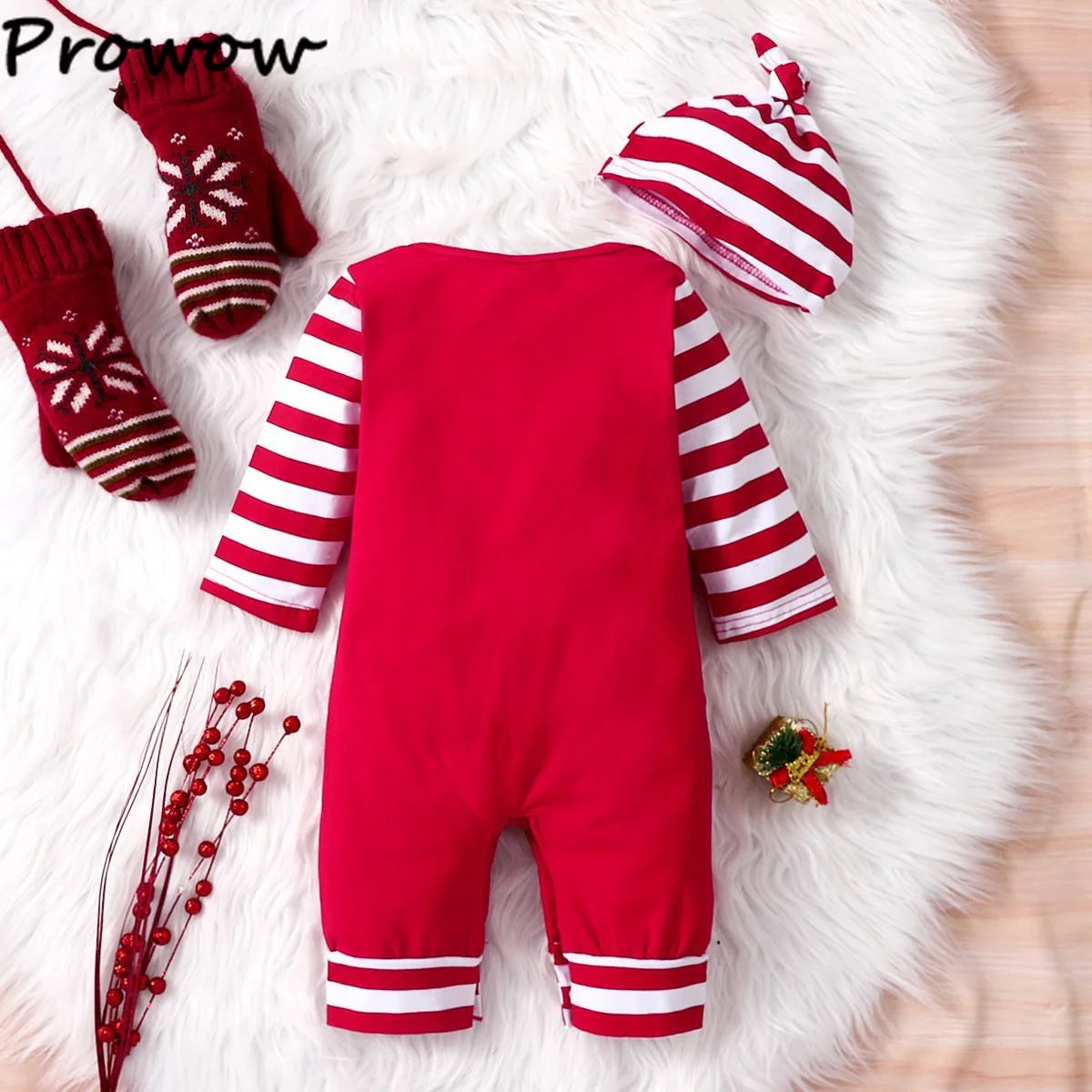 Prowow Baby Christmas Clothes 2025 Cartoon Pattern Green Romper Xmas Jumpsuit For Kids Newborn New Year Baby Costume Boy Girls