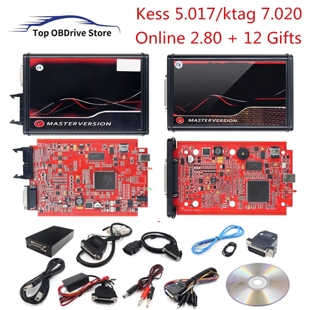 2025 Kess 5.017 EU Red Kess Ksuit V2 K TAG 7.020 2.25 4 LED Master Unlimited Online KESS For Car Truck ECU Tool BDM Frame OBD2 Programmer Kit