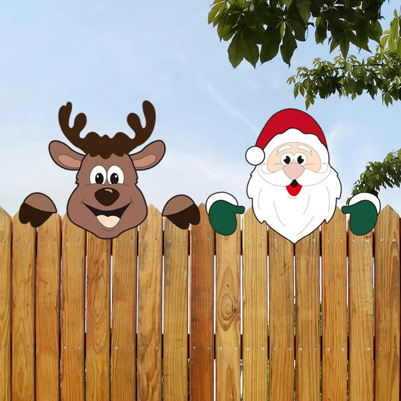 Christmas Fence Wooden Signboard Santa Claus Reindeer Snowman Grinch Decoration Courtyard Garden Handmade