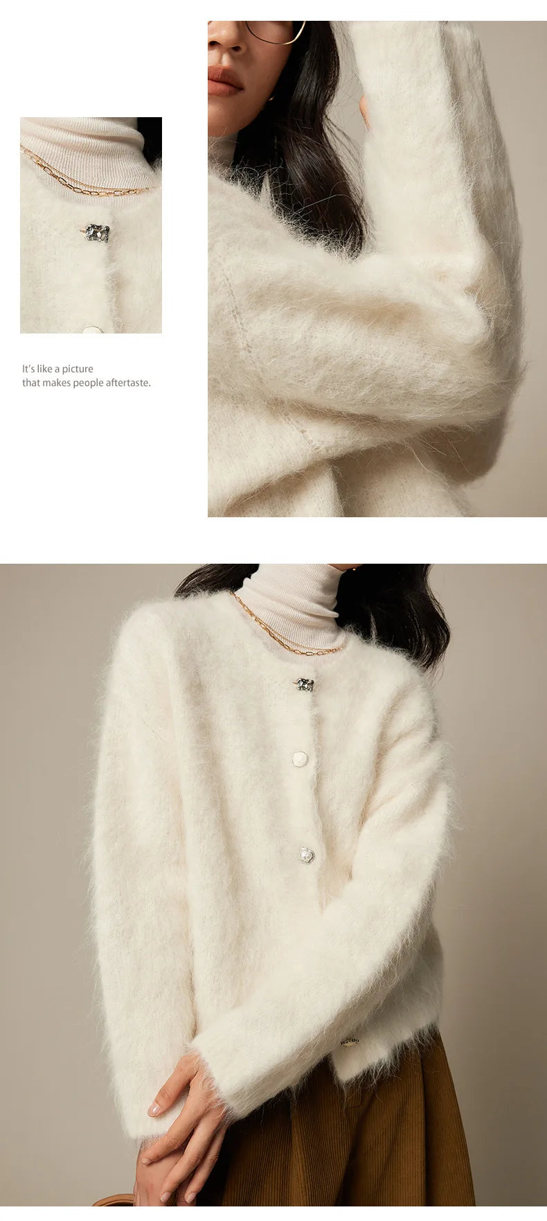 Winter Alpaca Wool Knitted Cardigan Women Soft Round Neck Single Breasted Loose Button Sweater Coat