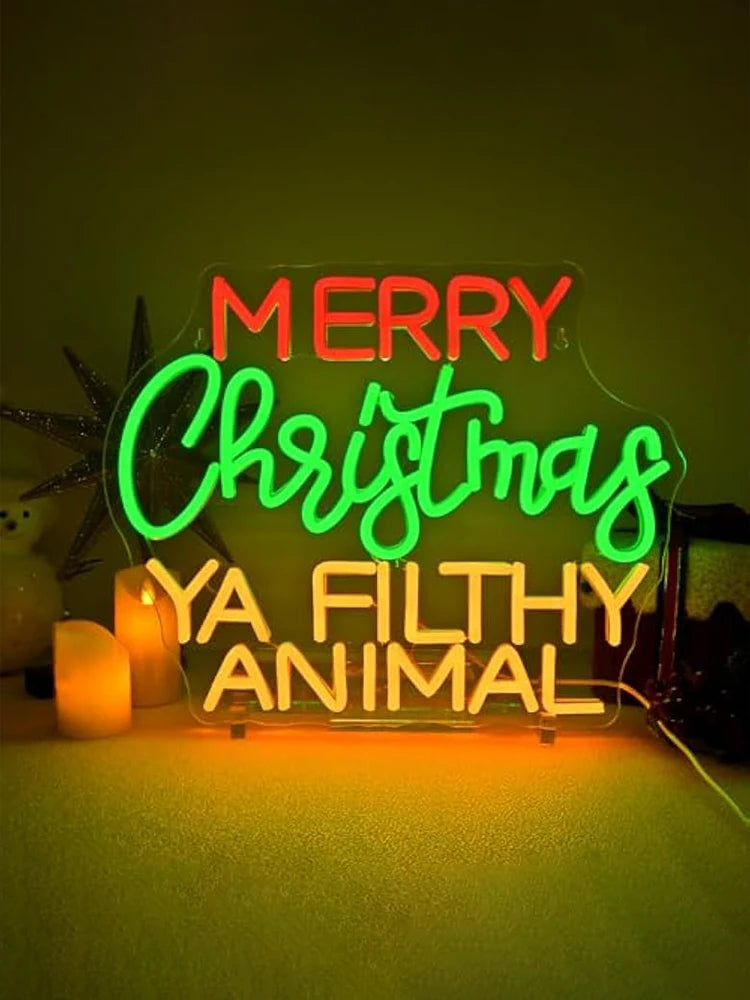 Merry Grinchmas Neon Sign Christmas Wall Decor Ya Filthy Animal Neon Light for Home Party Christmas Party Decor Grinch Ornament