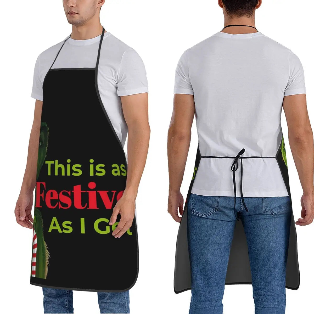 Christmas Grinch - This Is As Festive As I Get Apron Chef Cooking Cuisine Tablier Waterproof Bib Kitchen Cleaning Pinafore