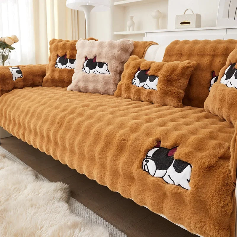 Rabbit Plush Sofa Cover Cloth Towel Winter Thickened Sofa Cushion Autumn and Winter Anti-Slip Sofa Cover Full Cover Blanket